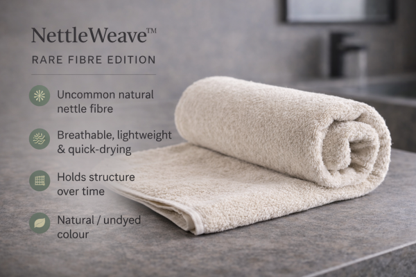 URTICA 400 GSM Terry Travel Towel — Stinging Nettle & Organic Cotton Blend · Compact, Quick-Dry, Practical